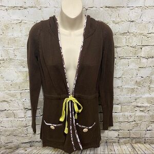Sparrow Anthropologie Brown Hooded Tie Waist Cardigan Sweater